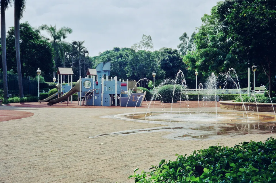 Children's playground and water fountain